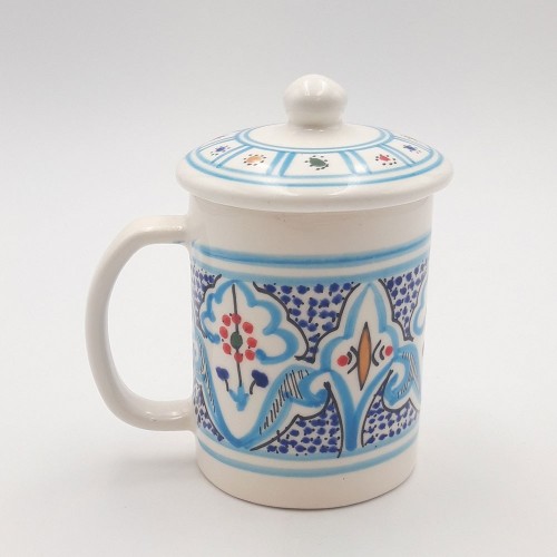 Tasse avec couvercle en céramique 25 cL Marocain Turquoise