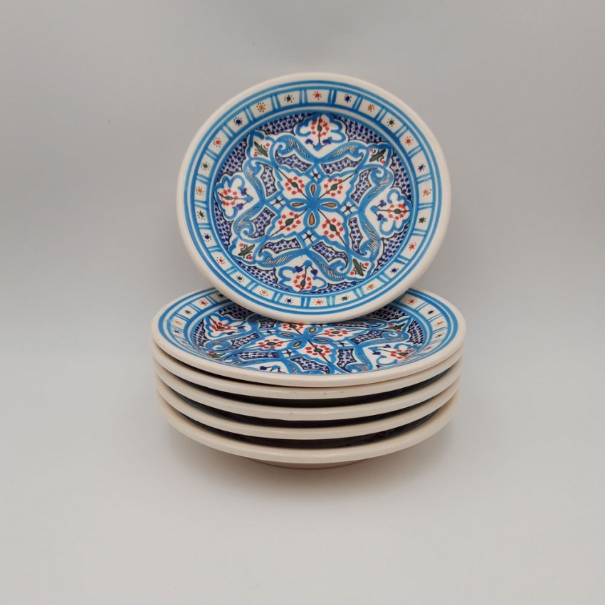 Lot de 6 assiettes à entrée ou dessert Marocain turquoise - D 20 cm