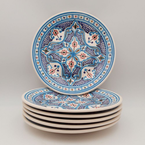 Lot de 6 assiettes plates Marocain turquoise - D 28 cm