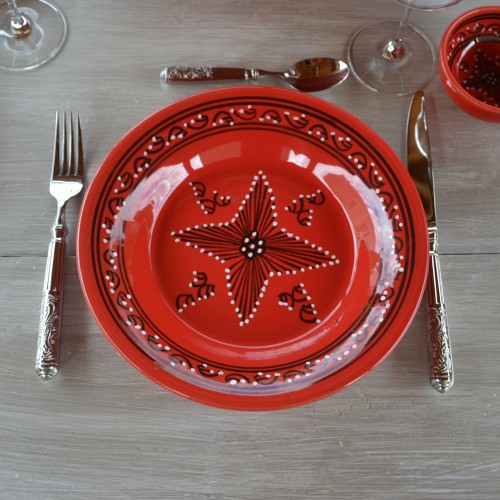 Assiette creuse Tatoué rouge - D 24 cm