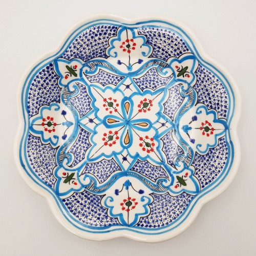 Assiette creuse fleur Marocain turquoise - D 23 cm