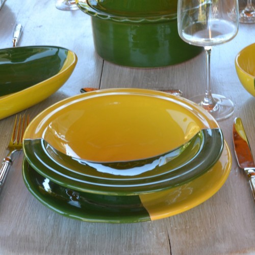 Assiette Tebsi Kerouan jaune et vert - D 23 cm