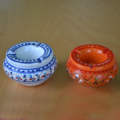 Lot de 2 mini cendriers Marrakech Blanc et Orange