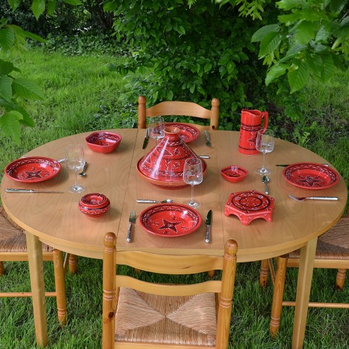 Service tajine assiettes creuses Tatoué rouge - 6 pers 