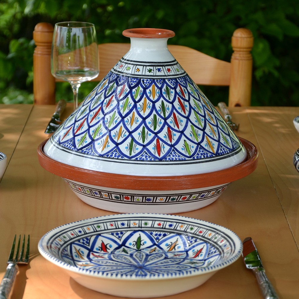 Service à Couscous Bakir Bleu 6 Personnes - Assiettes, Cocotte Et Plat Tebsi Inclus - 10