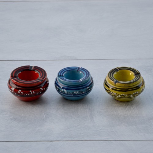 Lot de 3 mini cendriers Tatoué Rouge, Vert et Bleu