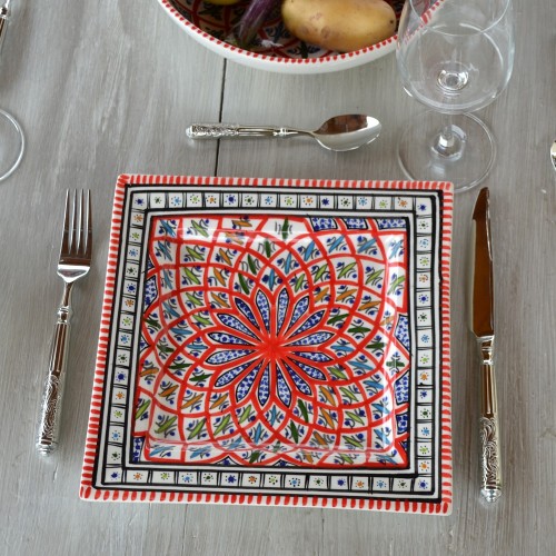 Assiette carrée Bakir rouge - Larg 19 cm