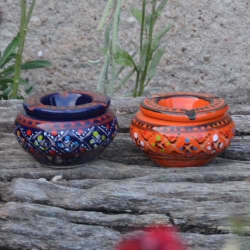 Lot 2 mini cendriers Marrakech bleu nuit et orange - Mini modèle