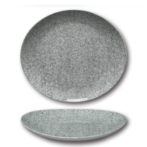 Assiette à steak porcelaine colorée - D 30,5 cm - Moucheté gris