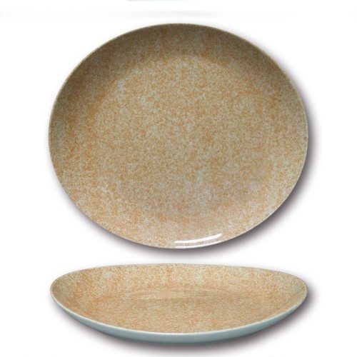 Assiette à steak porcelaine colorée - D 30,5 cm - Moucheté beige